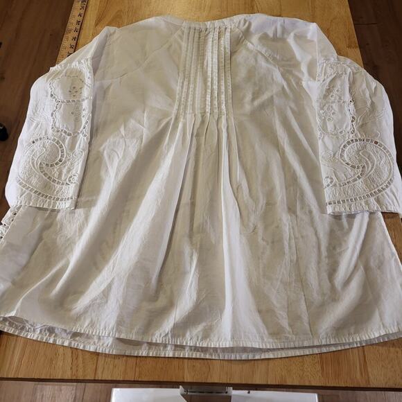 Soft Surroundings White Eyelet Cotton Blouse Pintuck Pleat 3/4" Sleeve XS - Picture 10 of 12
